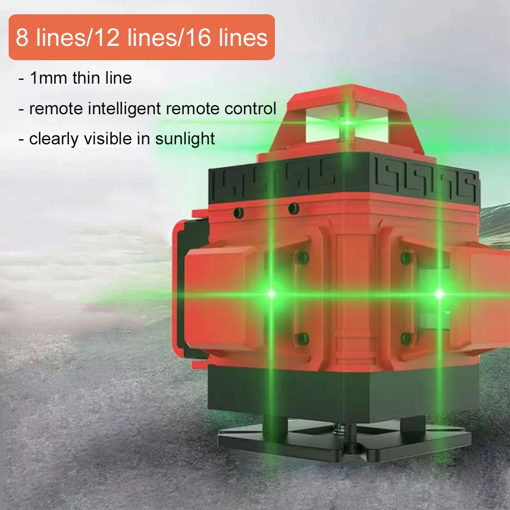 16 lignes niveau laser à télécommande verticale horizontale poutre verte grouillant automatique à haute capacité batterie de lithium