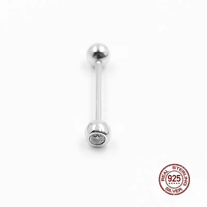 Dubbel bollnippelring 925 Sterling Silver Tongue Piercing Studs Skivstång Eyebrow Brosk Piercing LaBret Body Jewelry