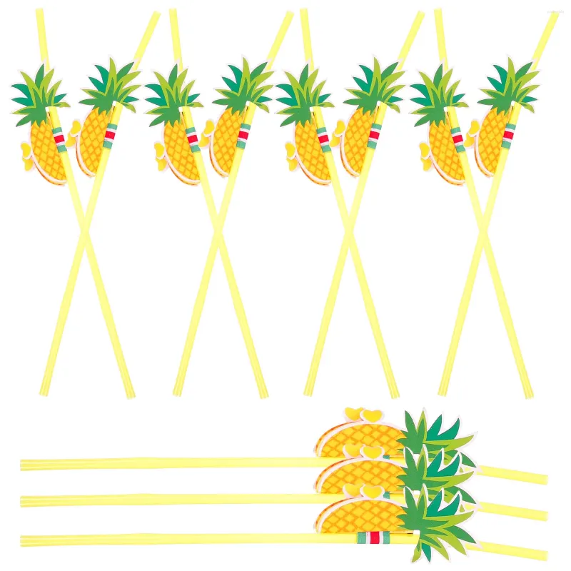 Disposable Cups Straws 50 Pcs Cocktail Straw Pineapple Bulk Party Juice Tropical Plastic Drinking Funny Flexible Banquet