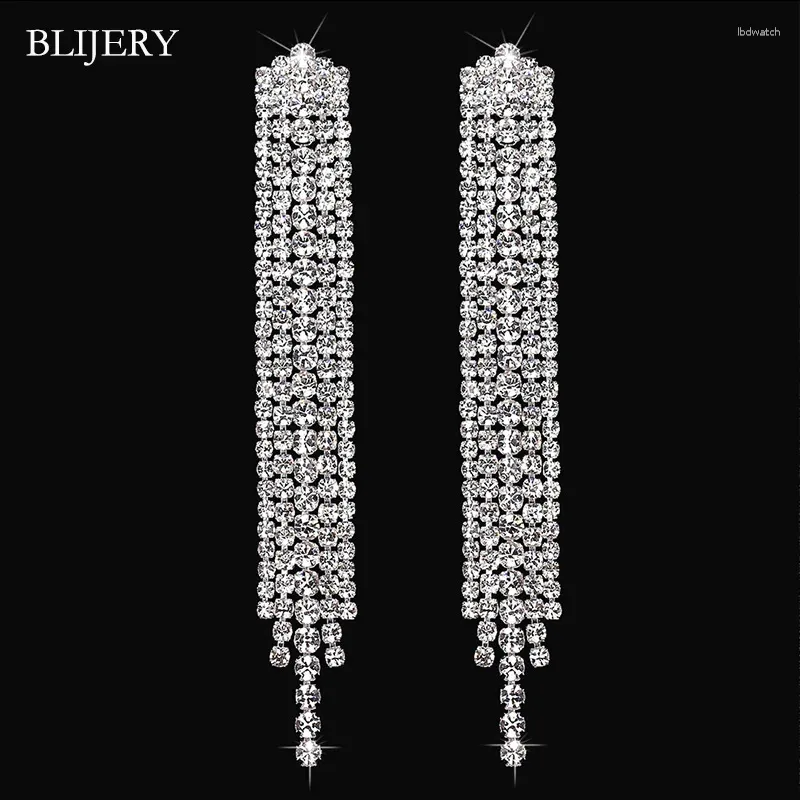 Pendientes colgantes Blijery Bling Drinestone Long Tassel Boda para mujeres Crystal Hanging Bridal Drop Party Fiesta de pendientes Joyas