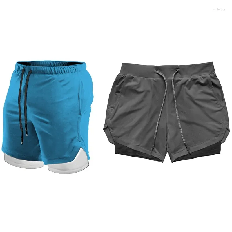 MOTORCYCLY APARELO 2 PCS Pantagens: 1 ioga masculina Redação de shorts de corrida preta-cinza-cinza-preto