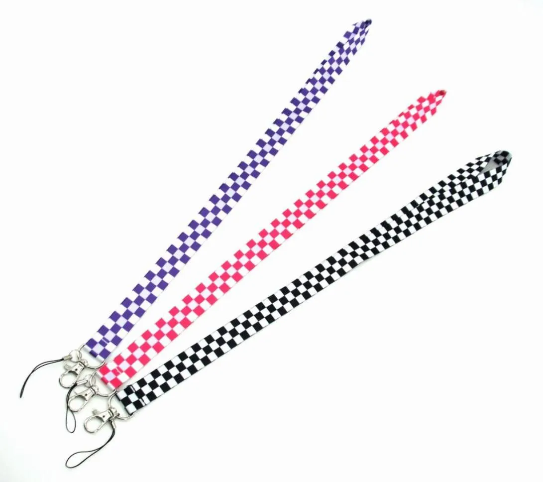 Mobiele telefoonbanden charmeren vierkant rooster zwart witte hele nek lanyard mobiele sleutel ketting id badge houder3386840