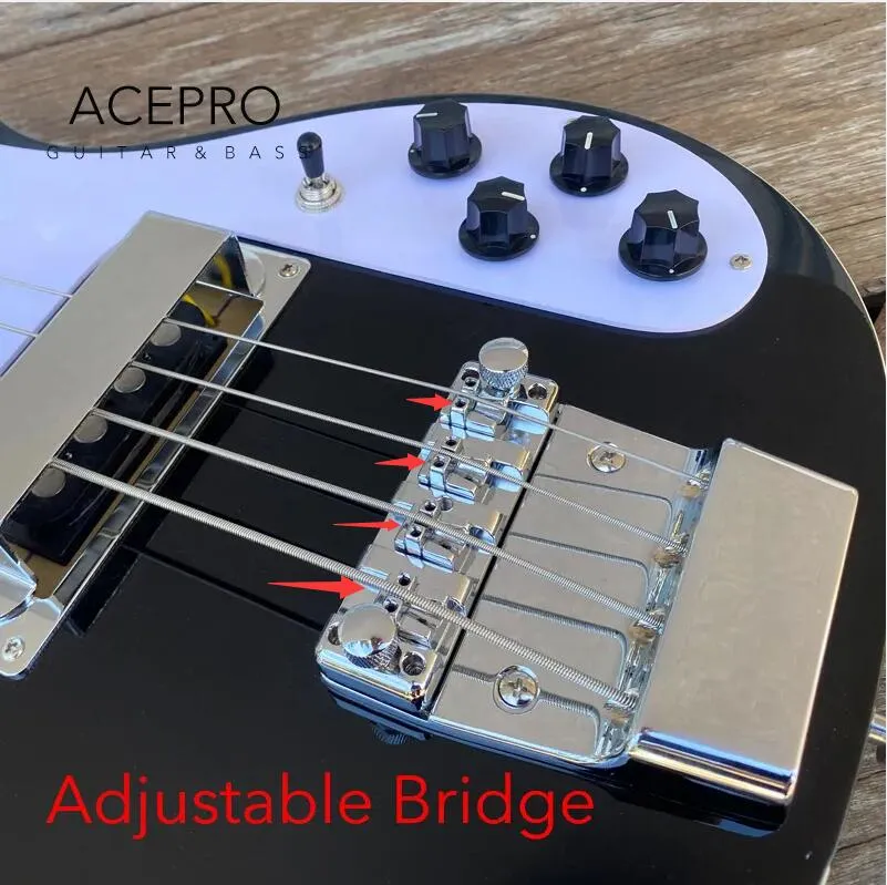 Metallic Red Color 4003 Elektrische Bassgitarre, einverstellbare Brücke auf Upgrade erhältlich, 22 Fetrosenholz -Griffbrett