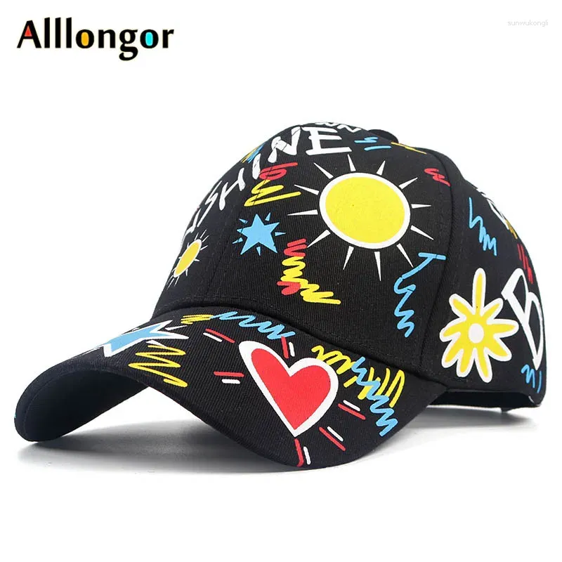 Ball Caps Women Baseball Cap Fashion 2024 Scrawl Print Summer Mengorras Hombre Snapback Hat Hat Cacquette Femme Hip Hop Black Women's