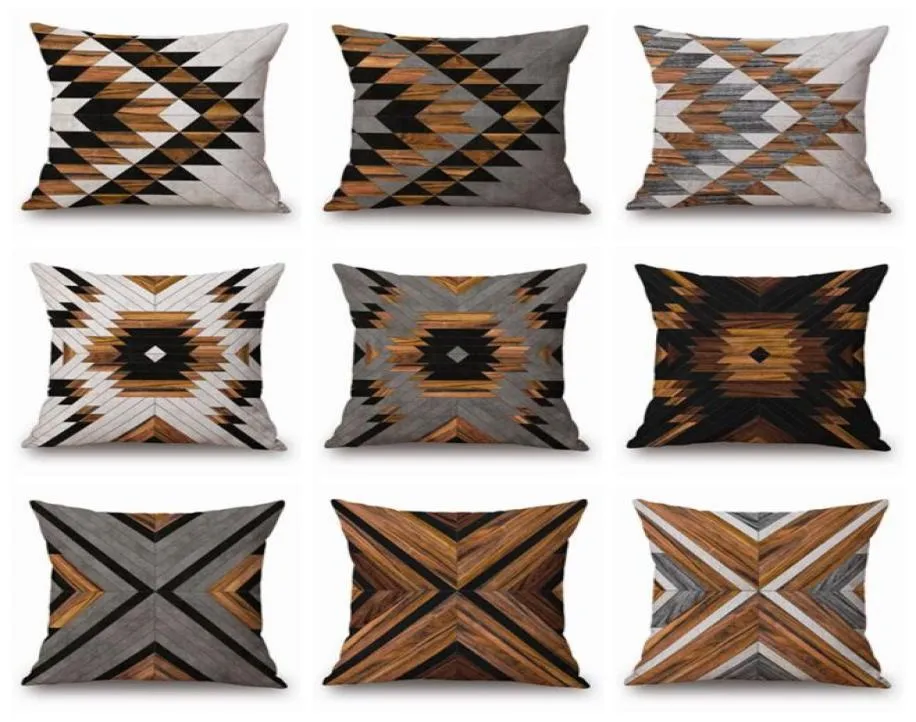 Capa de almofada de madeira rústica Pasacada de almofada de arava geométrica chique para sofá linho de algodão Funda cojin1457964