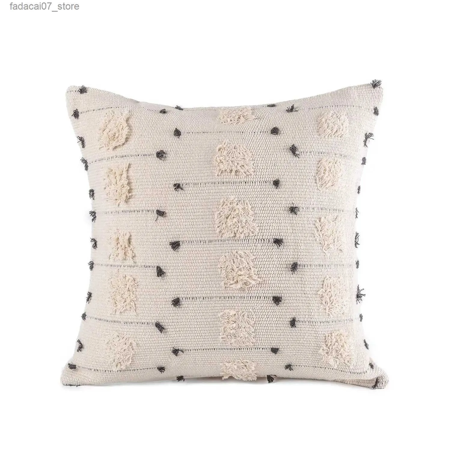 Cushion/Decorative Pillow Bohemian woven plush series decorative throw 18 x 18 beige black dots 1 pack