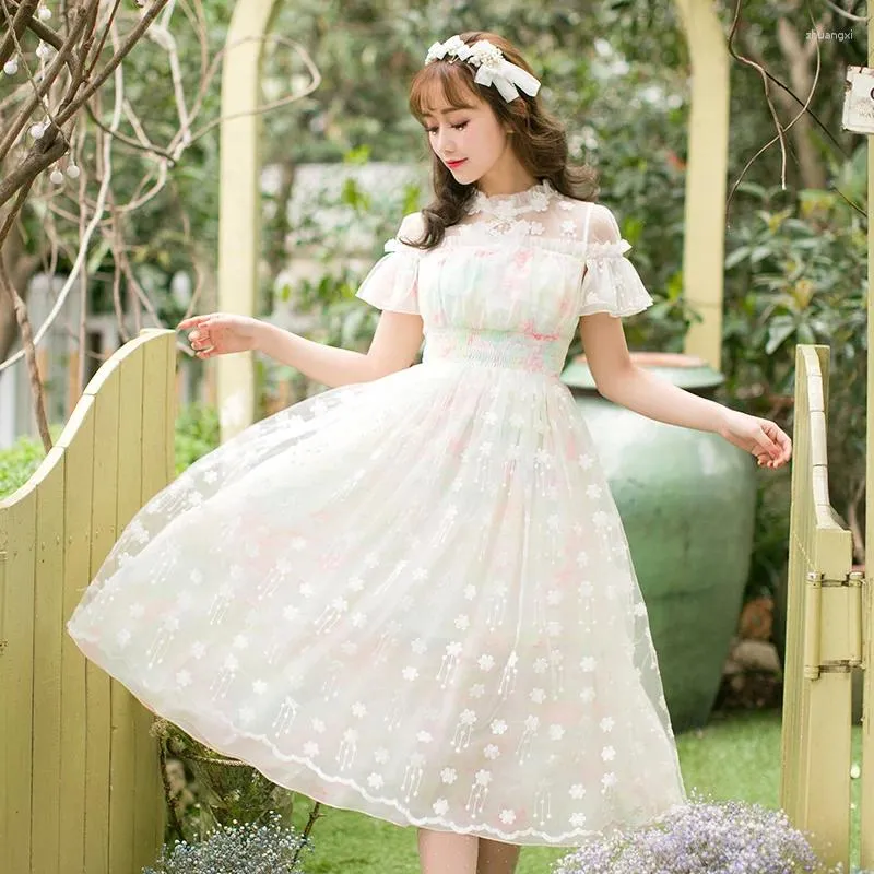 Vestidos de fiesta Princesa dulce Lolita Dress Summer Candy Rain Slim Camiseta de manga corta C22AB7079