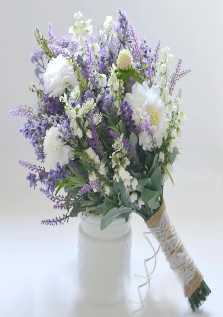 Casamento de buquê de buquê de buquê de noiva coreano Romântico simulação de lavanda roxa branca segurando flores7065487