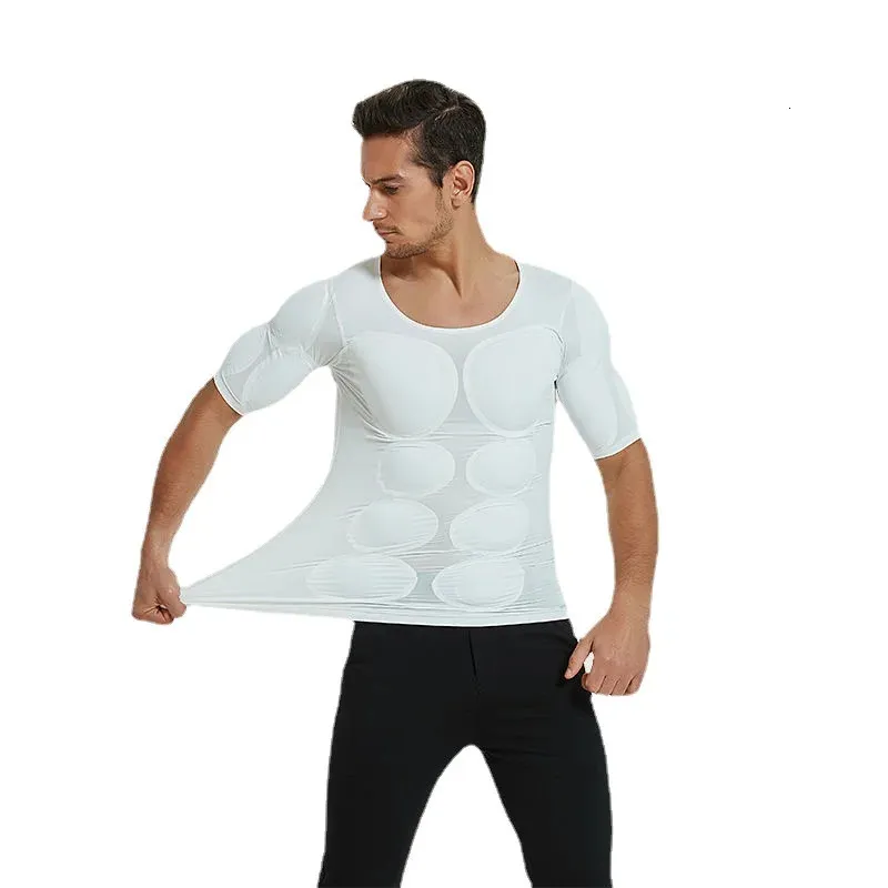 Men Body Shaper Faux Muscle Enhancers ABS PADS INvisibles Top Cosplay Chemises thoraciques Soft Protection Fitness Musculaire Under-Dirt 240327