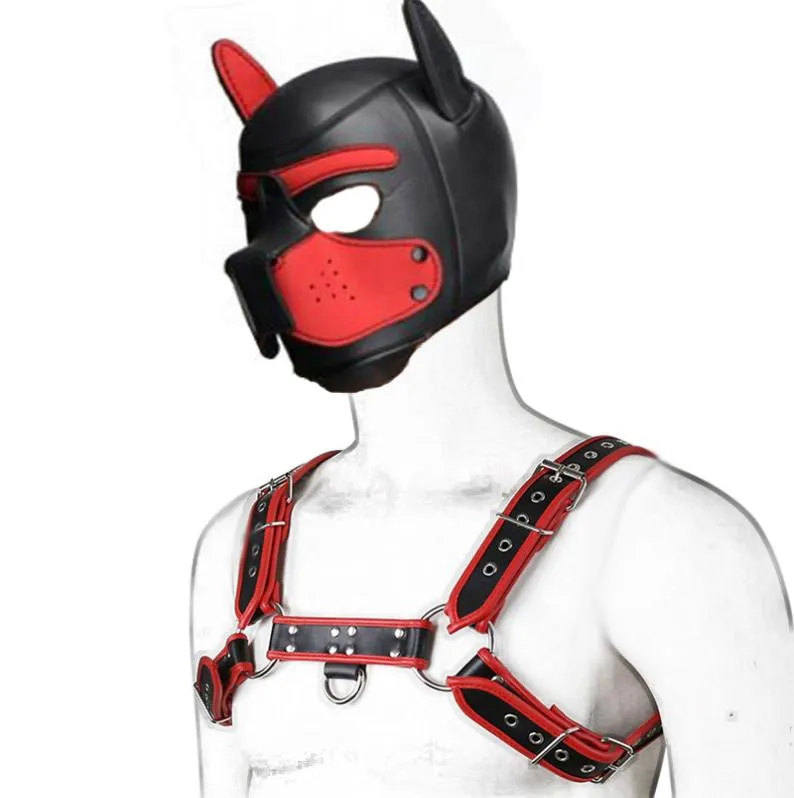 BDSM Neck Play Dog Hood Роль воротник сексуальный рабство кожа фетиш маска грудной ремень rap