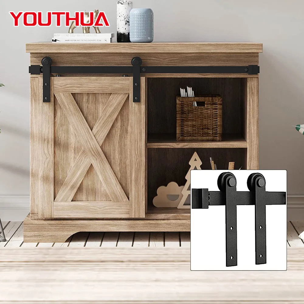 Youthua 24-96in Super Mini Mini Cabinet Sliding Barn Hardware Kit Rollers per TV Stand Wid Finestra Wide Door Pannello