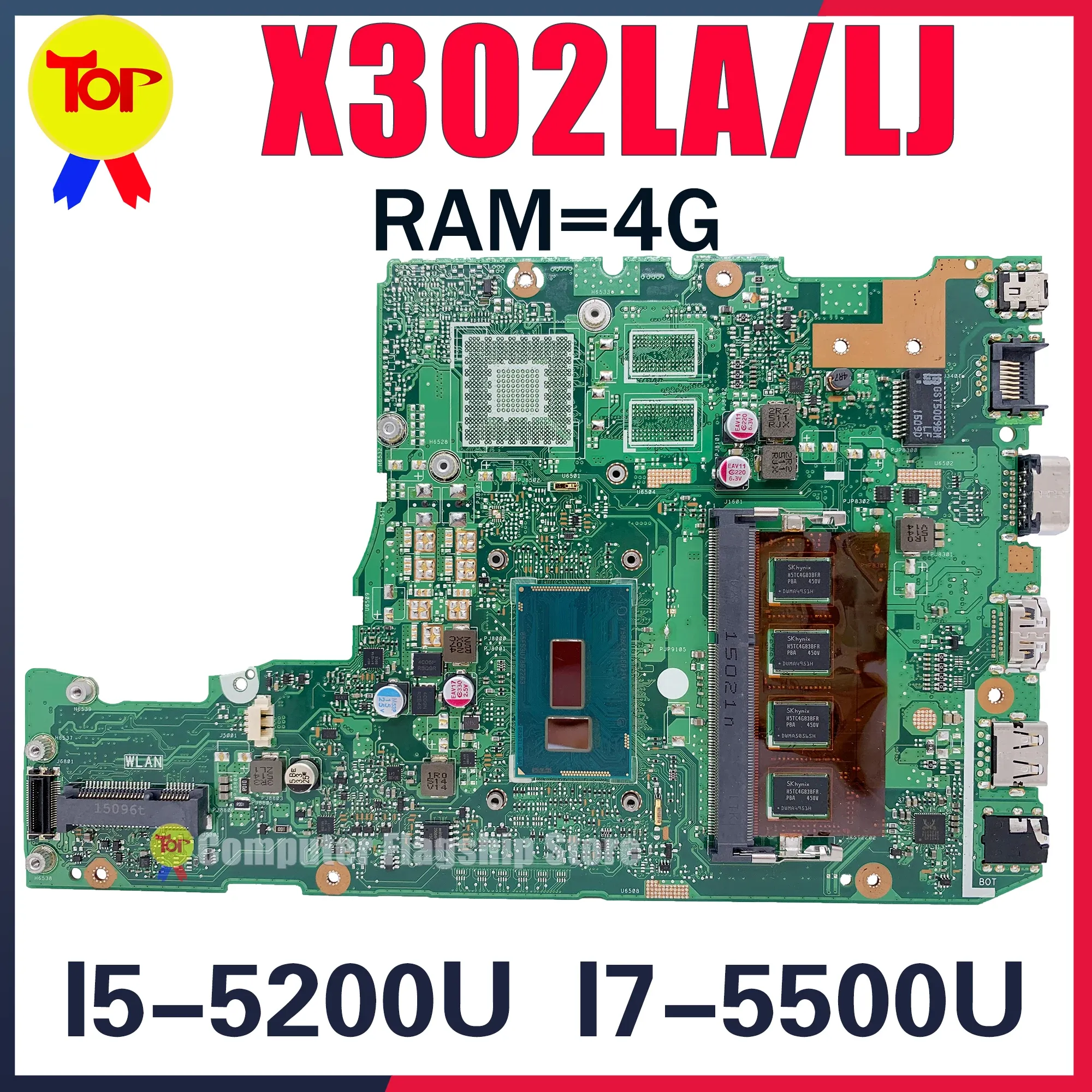 Motherboard KEFU X302LA Laptop Motherboard For ASUS X302L X302LA/LJ X302LJ I3 I55200U I75500U 4GRAM Mainboard 100% Working