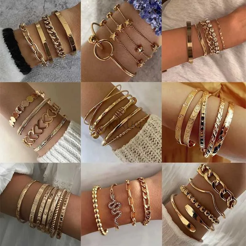 Brangle New Fashion Boho Punk Golden Cuff Bracelets Bangles pour les femmes Love Pulseiras Bangle Set Feminina Jewelry Charm Cadeaux B051 24411