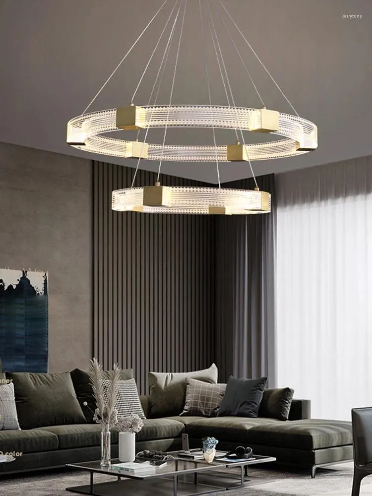 Chandeliers Modern LED Chandelier Pendant Lights For Living Room Bedroom Circle Rings Aluminum Ceiling Tow 2Decks