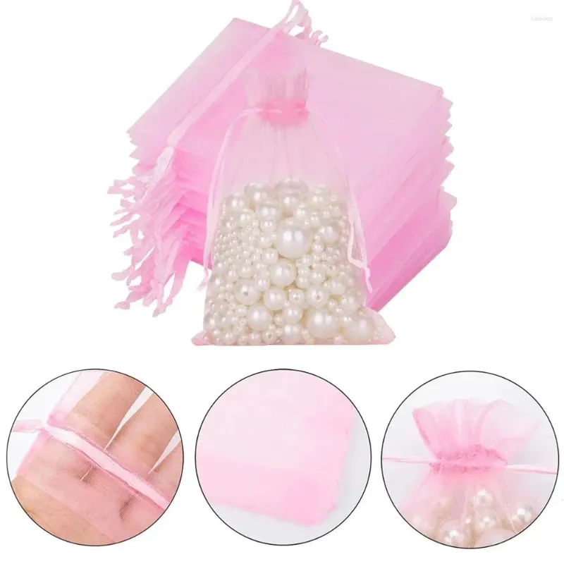 Jewelry Pouches 50pcs Pink Drawstring Durable Mesh 7x9/9x12/10x15cm Packaging Solid Color Storage Accessories Wedding