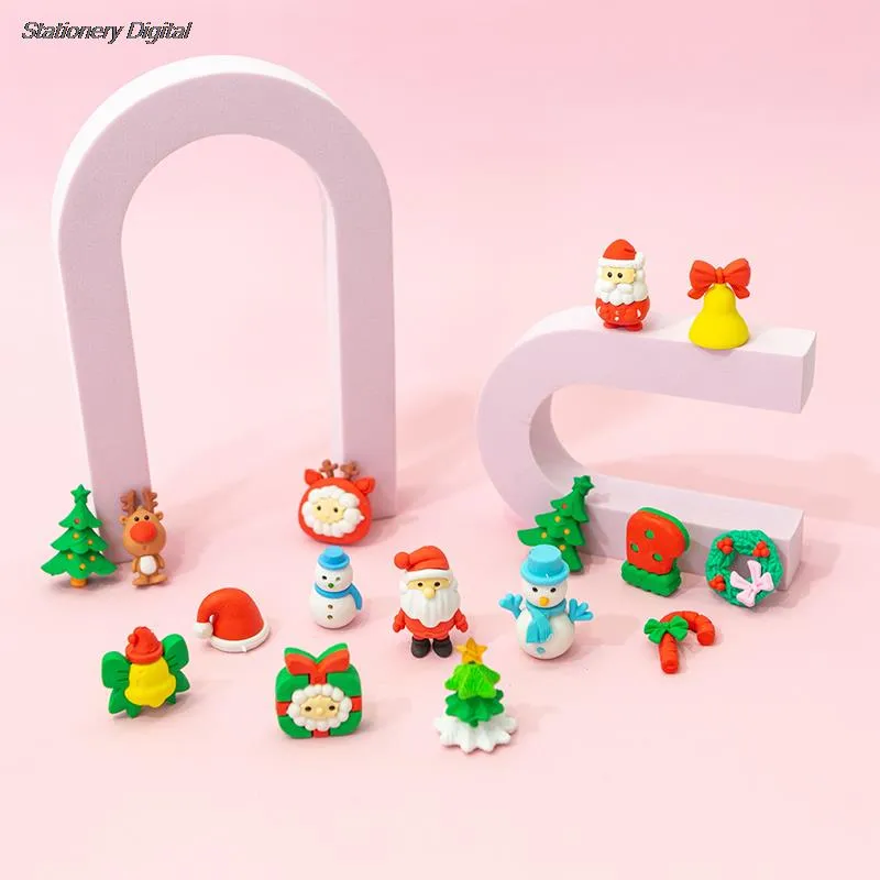 1Set Рождественские мини -ластики для мини -ластиков Kid Snowman, установленных для рождественских канцелярских товаров