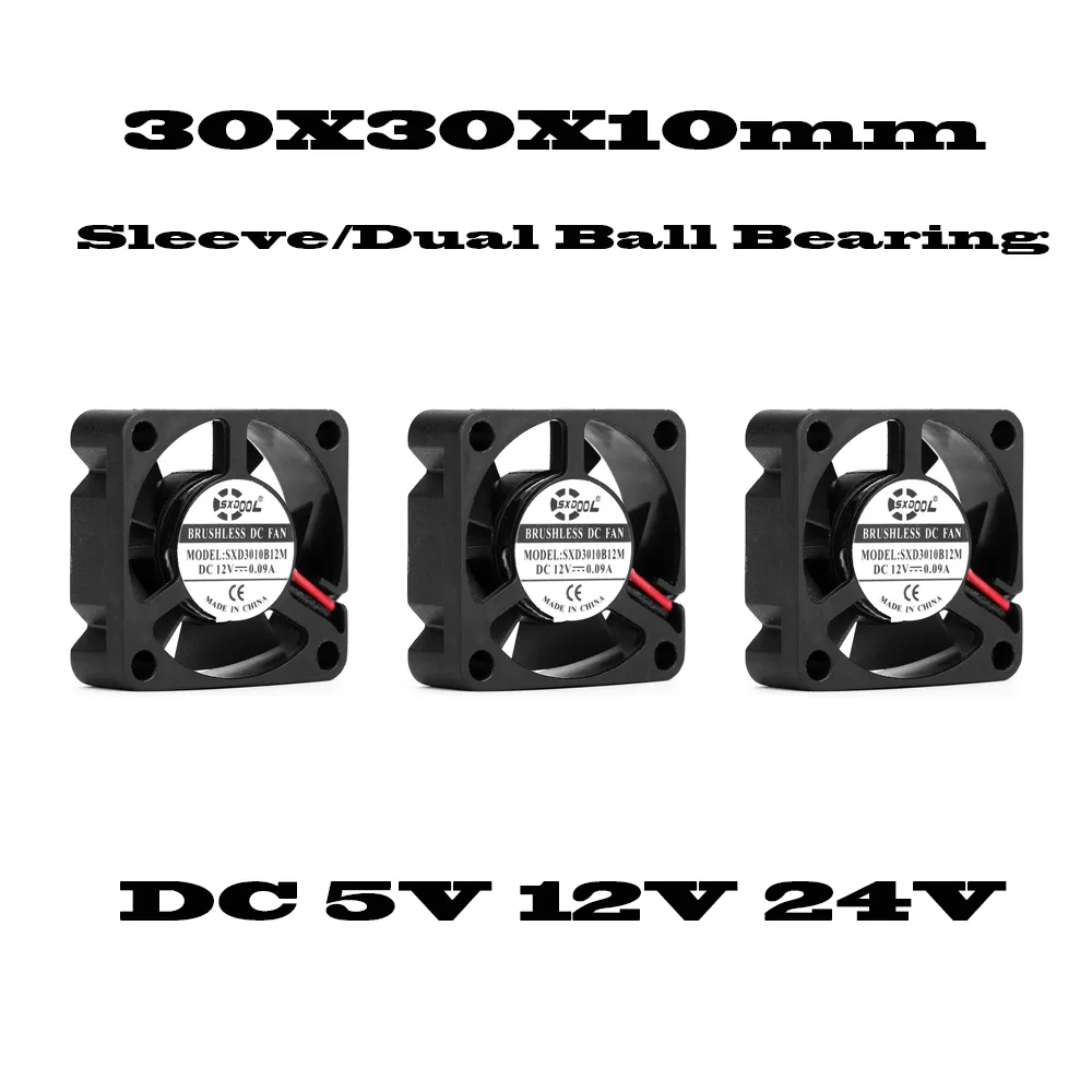 2st Ny 3D -skrivare Mini Fan 3010 30mm 30*30*10mm DC 5V 12V 24V för grafikkortskylningsfläkt 2Wire 2Pin