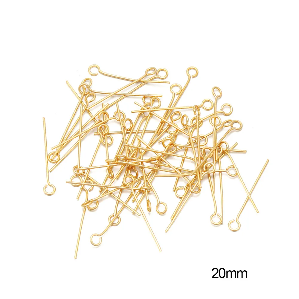 100pcs Eye Head Pins 15/20/25/30 mm Pins de olho de cor dourado para os achados para jóias DIY Faça suprimentos de acessórios por atacado