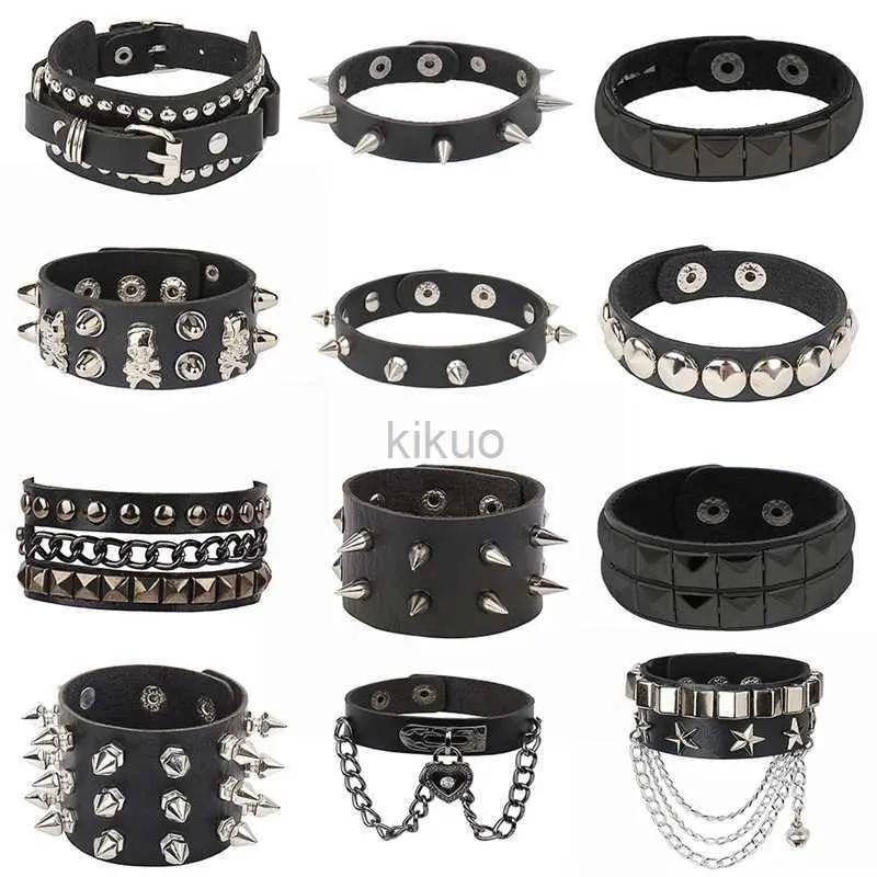 Bangle Hot Heart Gothic Spike Bracelet Adjustable Punk Rock Bracelet Black Studded Faux Leather Bracelet for Men Women Gift 24411