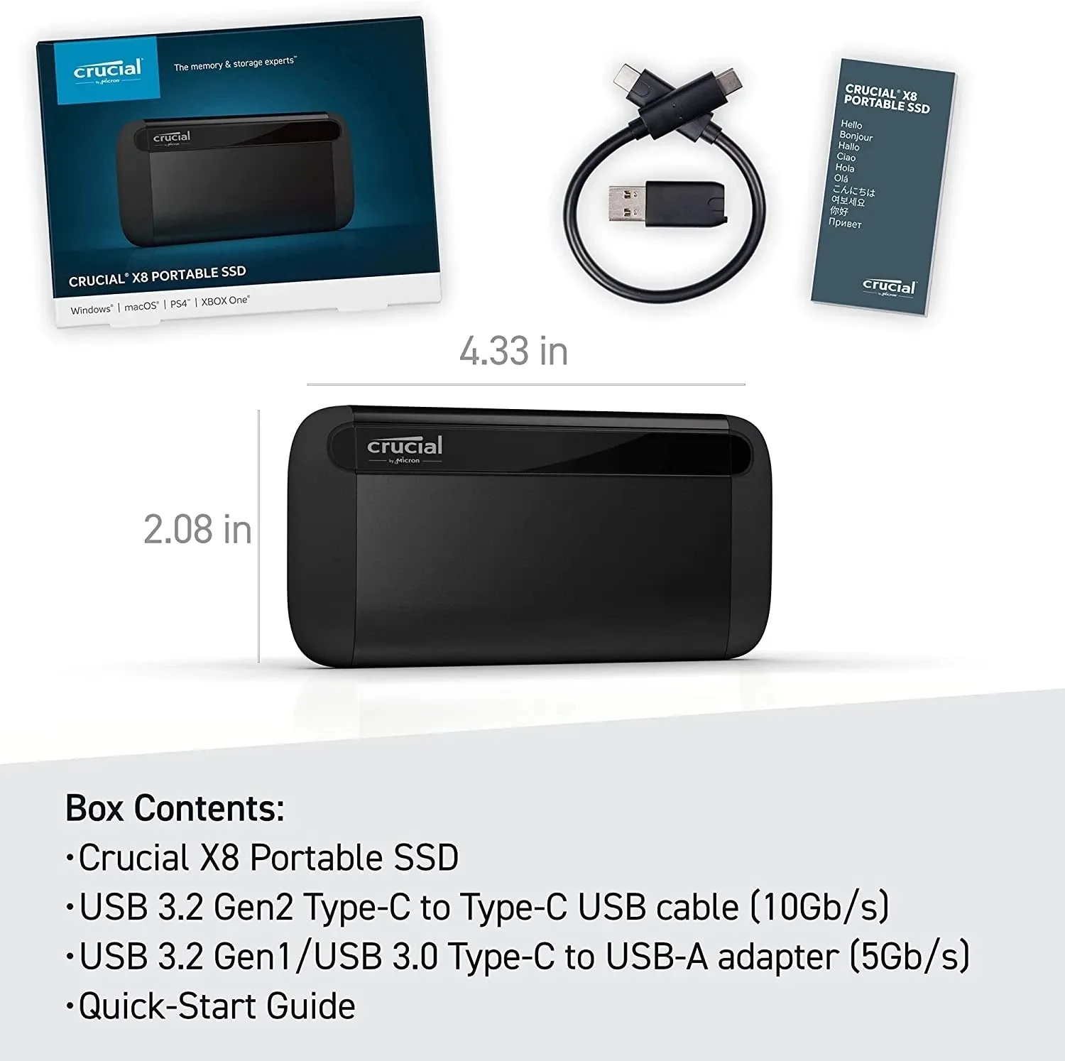 ポータブル SSD Crucial X8 1TB 2TB USB 3.2 外付けソリッドステート