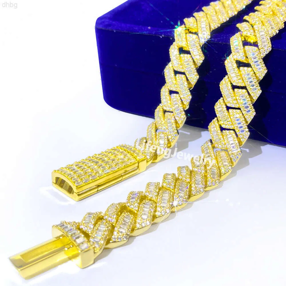 2024 Lifeng Jewelry Custom Baguette Cuban Link Iced Out VVS Moisanite Pass Diamond Tester Tester Luxury Hip Hop Cuban Bracelet Chain de bracelet