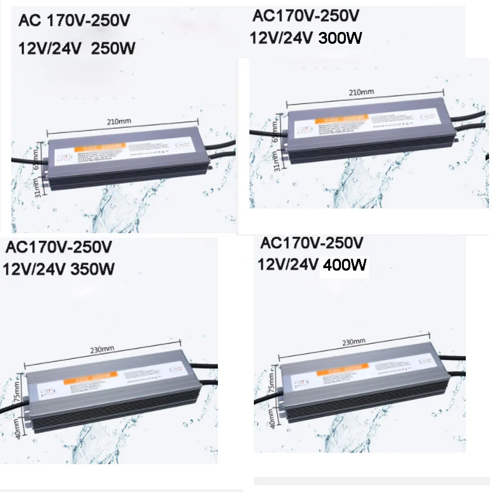 防水照明トランスAC 110V 220VからDC 12V 24V LEDドライバーパワーアダプター36W 100W 150W 200W IP67スイッチ電源