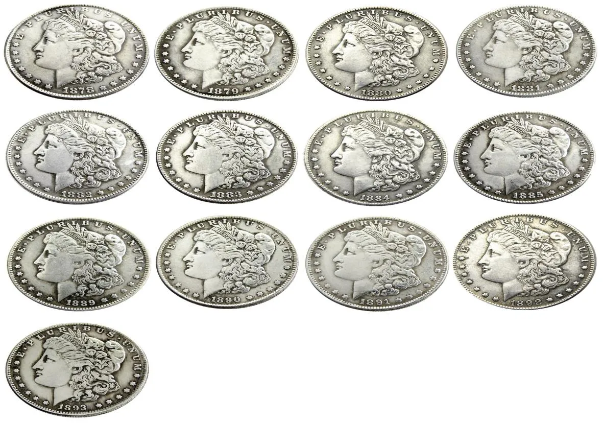 US 13PCS Morgan Dollars 18781893 Quotccquot Différentes dates Craft Crafle Plated Cople Coins Metal Dies Manufacturing 9588187