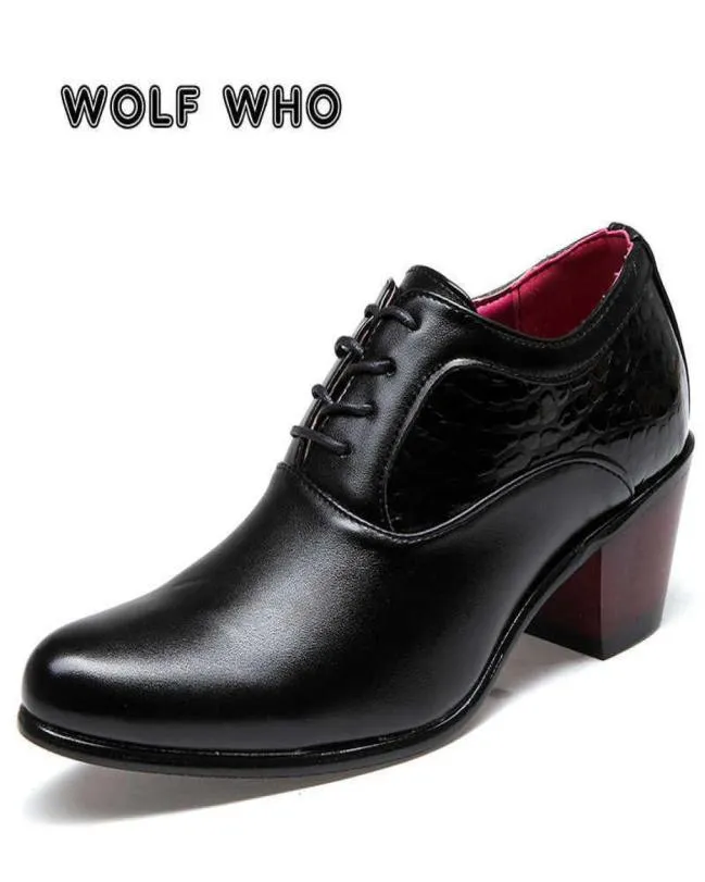 Loup wh qui de luxe hommes habille des chaussures de mariage en cuir brillant 6cm talons de haut mode pointu à orteil rehaussez les chaussures oxford fête Prom x196 26789643