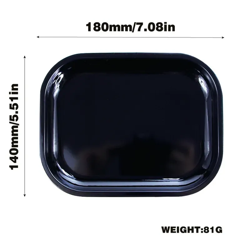 Pure Black Color Without Logo Rolling Tray Metal Tobacco 180x140mm Roll Tin Case Spice Tinplate Plate Cigarette Storage Smoking Dish Herb Trays Small Hand Roller