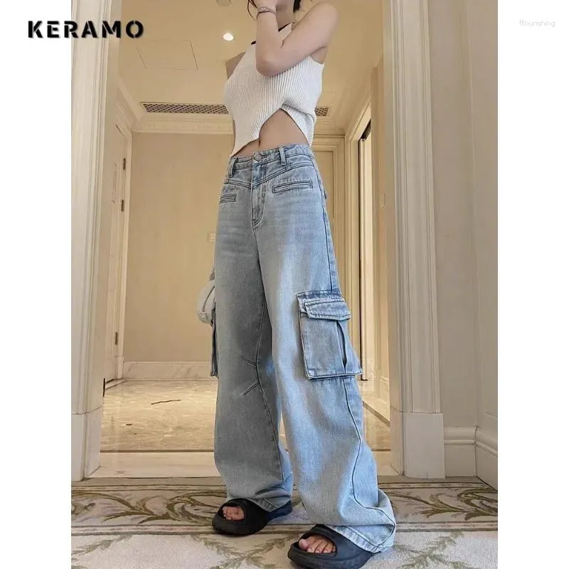 Jeans femminile americano retrò alto pantaloni azzurri dritti 2024 autunno casual y2k grunge harajuku in stile pantalone in denim