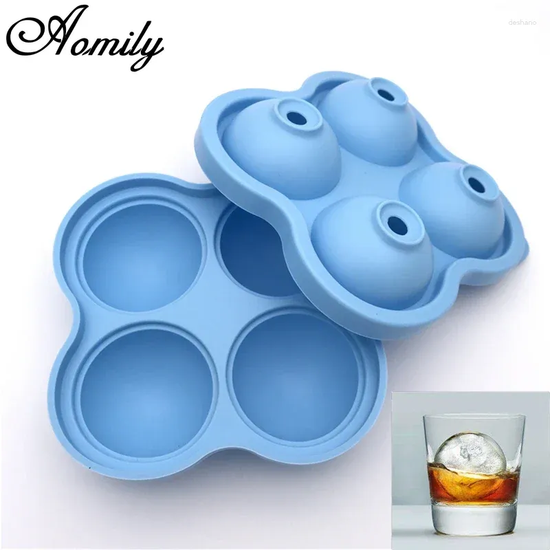 Baking Tools Aomily 4 Lattices Food Grade Silicon Bar Drink Whiskey Sphere Large Ice Ball Shape Lattice Brick Cube Juice Wine Pudding