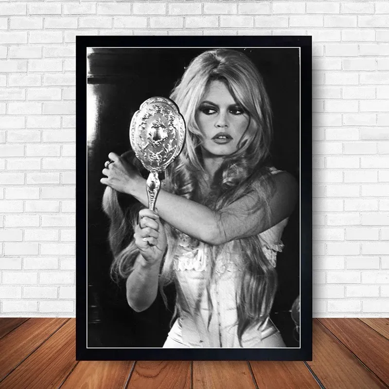 Çekici Fransız Film Yıldızı Brigitte Bardot Poster Siyah ve Beyaz Tuval Resim Duvar Sanatı Oda Ev Dekoru İçin Baskı Resim