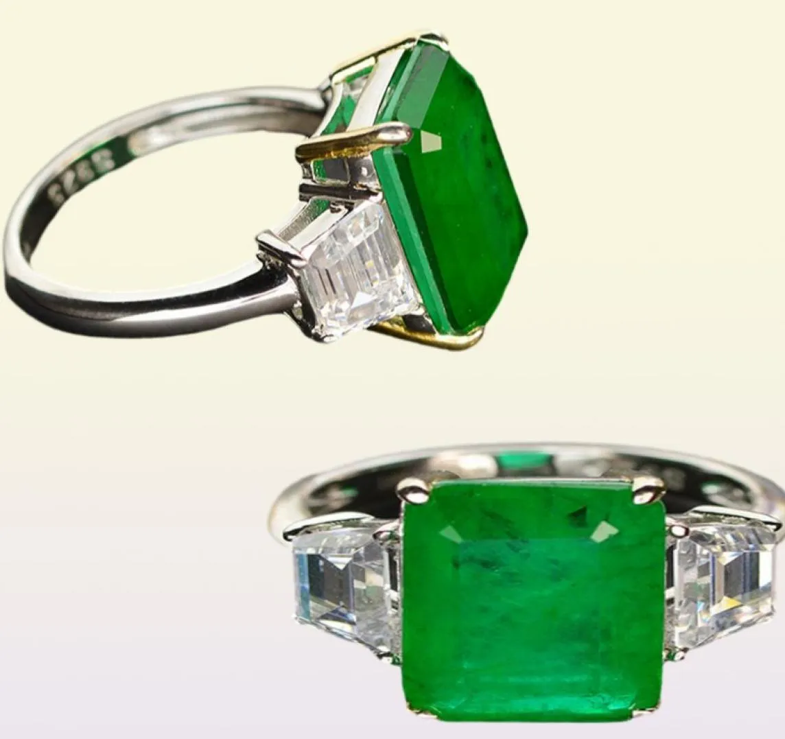 925 Sterling Silver Big Green Emerald Zircon Mariage des femmes pour femmes Top Girls Bijoux de fête de fiançailles pour femmes entièrement1353827