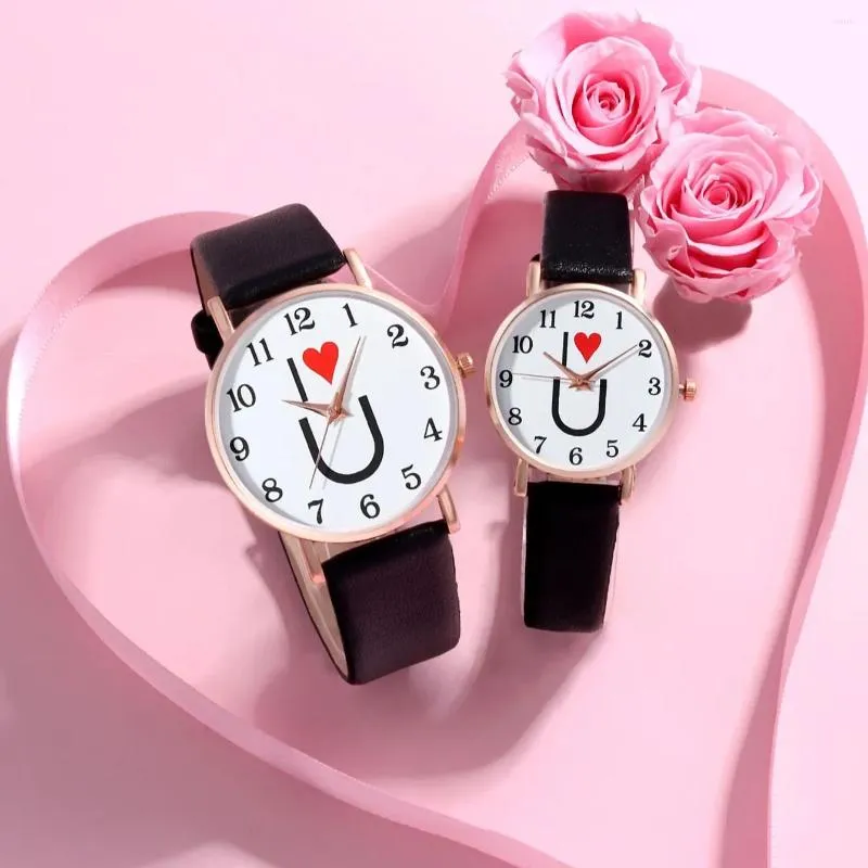 Montre-bracelettes EconomicXi Brand Trend Romantique Romantique Je vous aime hommes et femmes Leisure Couple en cuir Quartz Gift d'anniversaire de Noël