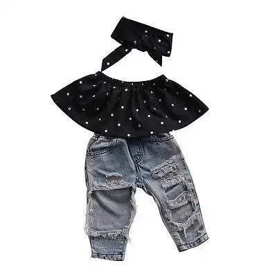 Pantalon nouveau mode enfant en bas âge de bébé fille Blouse Blouse Top Top Tal Casual Denim Pantal