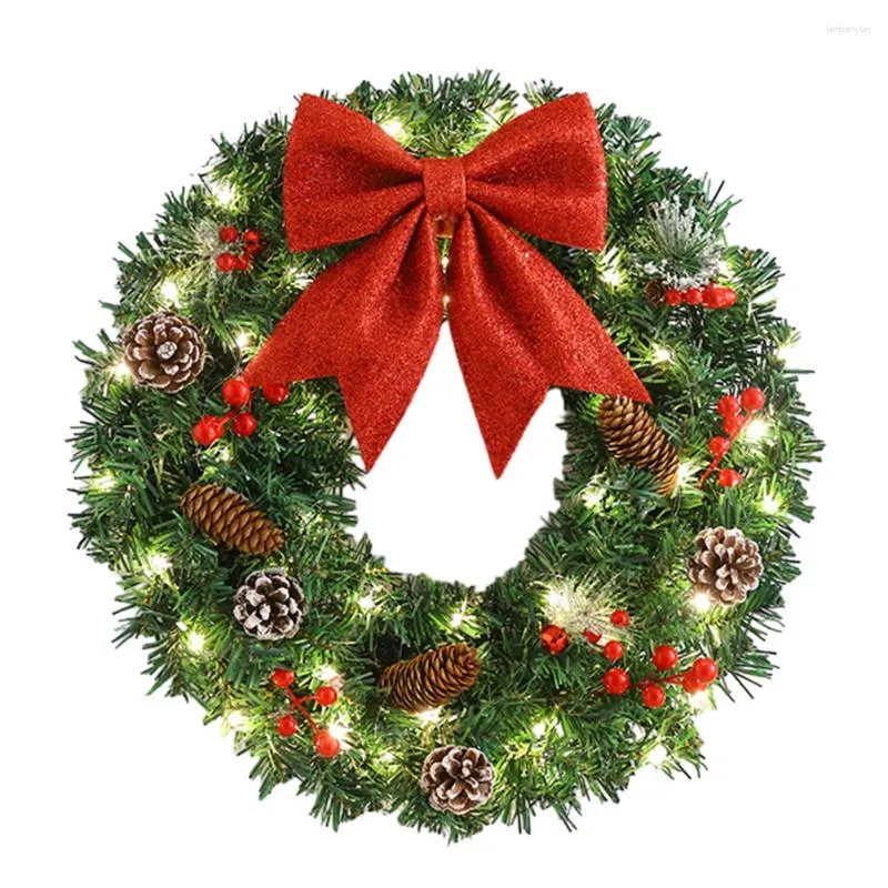 Decorative Flowers 40CM Christmas Wreath Artificial Pine Cones Berry Spruce Garland Hanging Ornaments Front Door Wall Decorations Xmas Tree