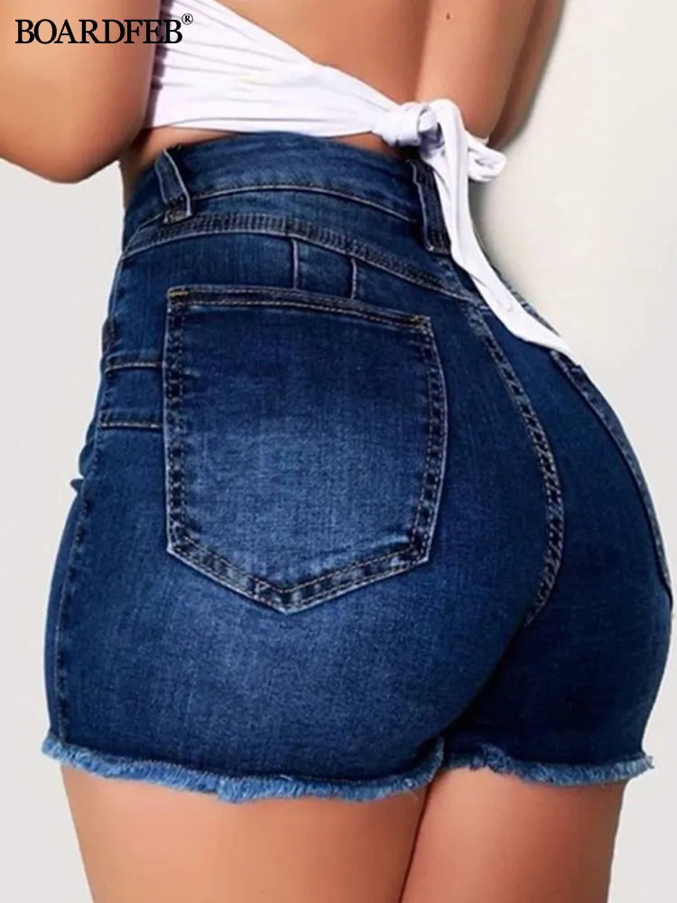 Kadın Kırık Denim Şort Bayanlar Günlük Yüksek Bel Streç Deliği Yırtılmış Kot Pantolon Kadın Yaz Hotpant İnce Fit Şort