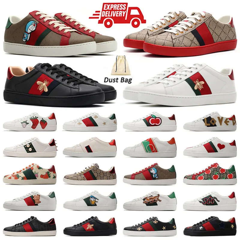 Män kvinnor sneaker schuhe casual skor toppkvalitet orm chaussures läder ess bin sneakers broderi ränder sko promenad tränare gucciblondi skor