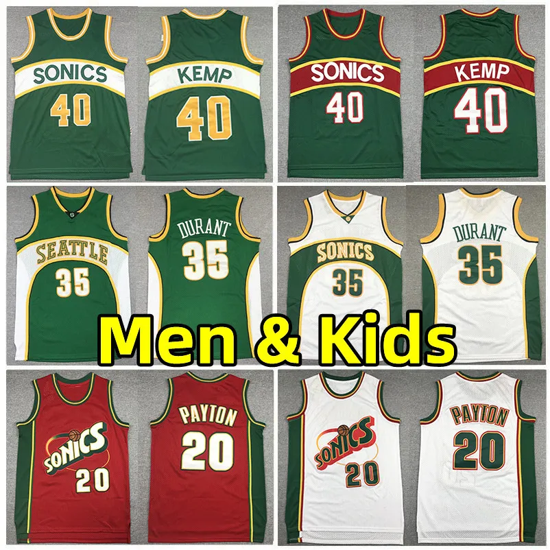 Supersonicsl retro basketbal jerseys 35 Kevin Durant 40 Shawn Kemp 20 Gary Payton Jersey Men Youth Kids Hardwood Mesh Vest Classics volwassen kinderen