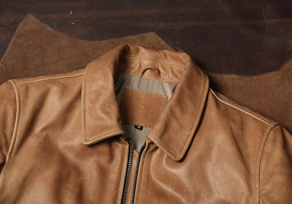Vintage A2 Flight Suit Leather Jacket Men Slim Genuine Cowhide