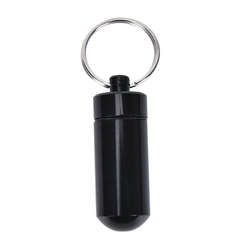 DHL FEDEX Fast Ship 17X48mm aluminum alloy Boxes Metal Waterproof Pill Box Case keyring Key Chain Ring Medicine Storage Organizer Bottle Holder Container