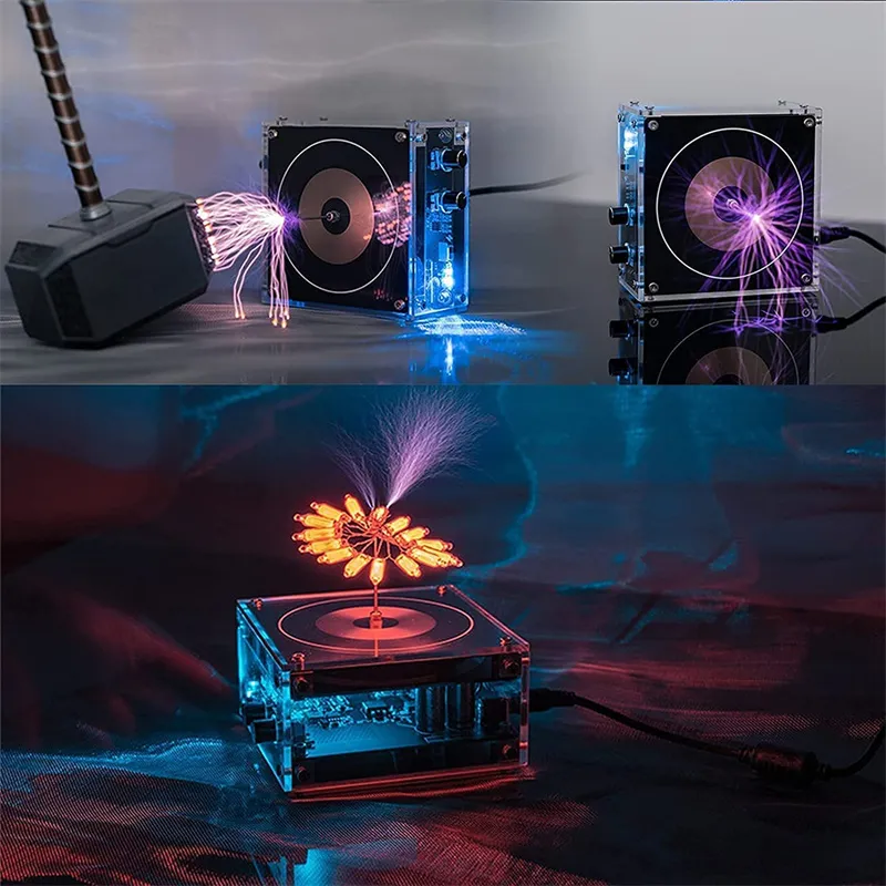 Muzikale Tesla Coil Bluetooth Mini Tesla Coil Music Box Spreker AC110-240V 120W Spanning Puls Puls Electric Arc Generator Friend Gift