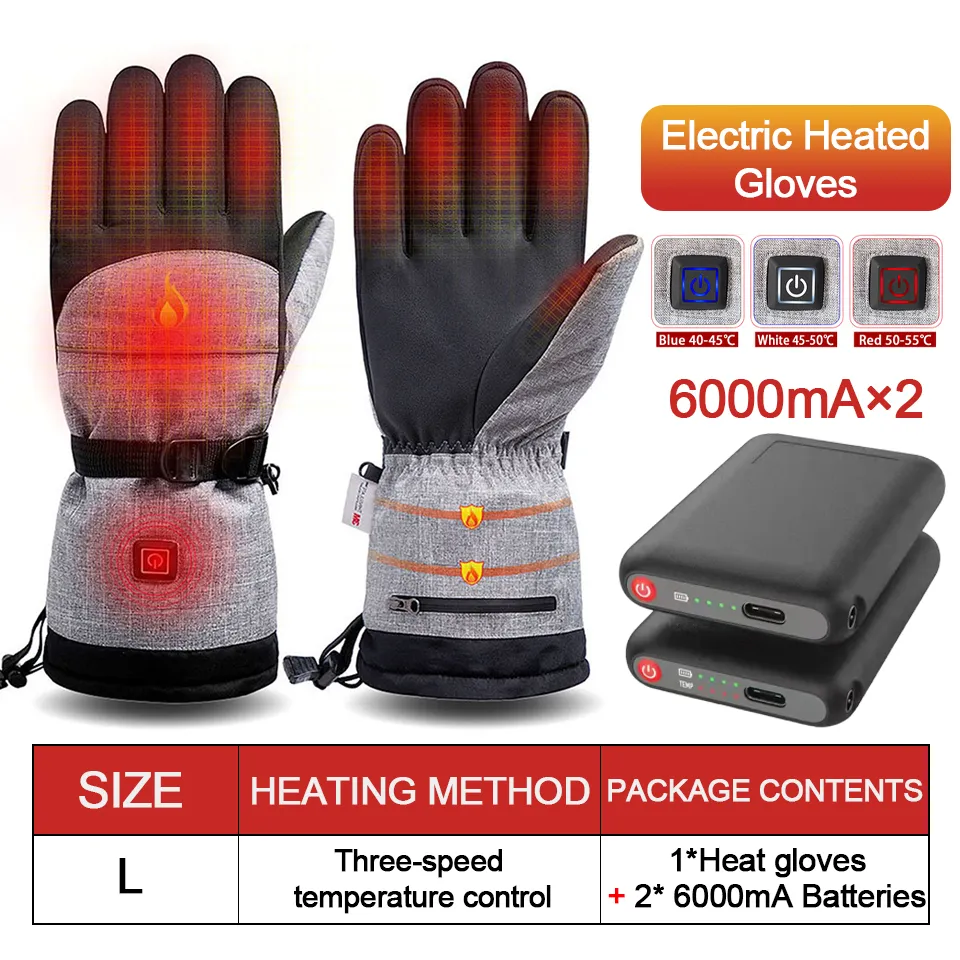 Verwarming Ski -handschoenen Warmer Electric Thermal Men vrouwen waterdichte buitboard snowboard motorcycle fietsen fiets ski sporthandschoenen