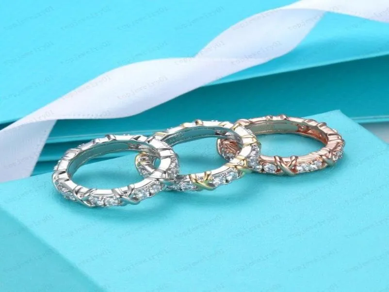 Full Diamond Titanium Steel and Silver Love Ring Luksusowe mężczyźni i kobiety Rose Gold Ring Designer Para Biżuteria z Box3064865