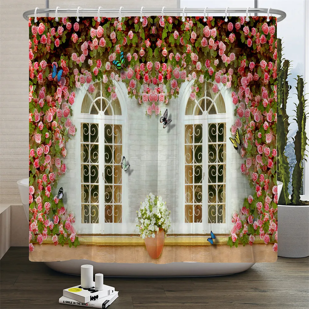 Домашняя стена декор занавеска 3D Европейский здание сад цветы патио пейзаж водонепроницаемый полиэстер спальня для спальни занавес