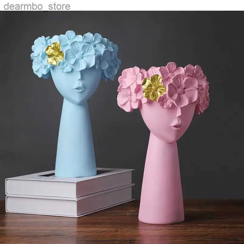 Kunst en ambachten Creative Resin Cartoon Flower Fairy personage ornament Flower Vase Desktop Storae Oranisation Handicraft Home Decoration L49