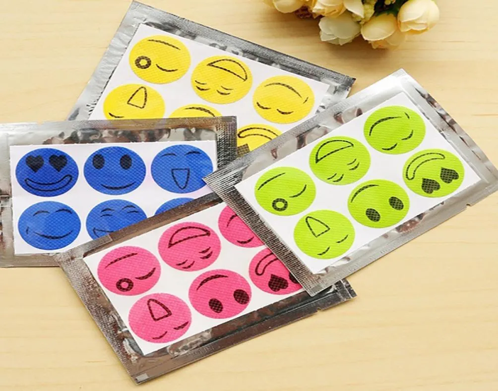 1 Set 6 PCS Anti moustique autocollant patch citronnella tueur coton souriant face moustique répulsion7008560