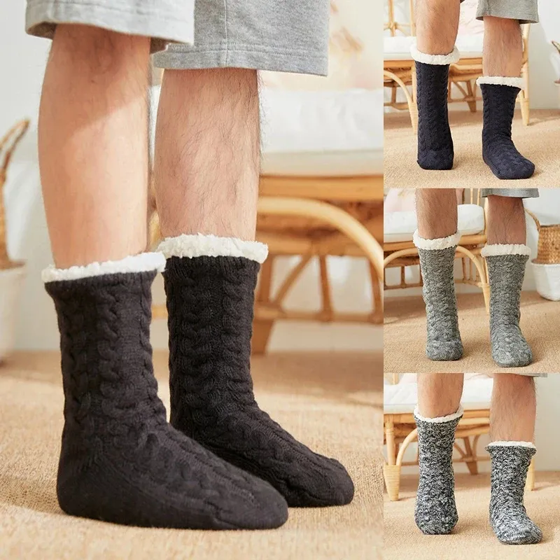 Animaux chaussettes nouvellement floues de couleur unie chaude en peluche moelleuse à pantoufle rembourrée de sommeil pour hommes garçons