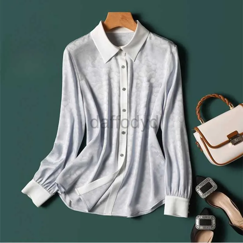 Women's Blouses Shirts Satin Printed Womens Shirts New Silk Vintage Blouses Loose Spring/Summer Polo Neck Ladies Clothing Long Sleeves Fashion Tops 240411