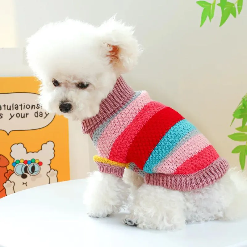 Dog Apparel Winter Clothes Soft Puppy Kitten Striped Cardigan Warm Knitted Sweater Fashion Clothing For Pet Dogs Cat